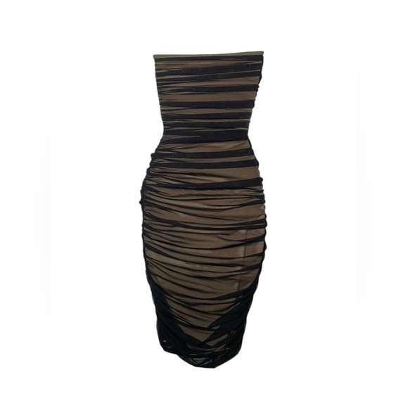 Norma Kamali New Black Strapless Mesh Bodycon Midi Dress XS - Picture 4 of 5